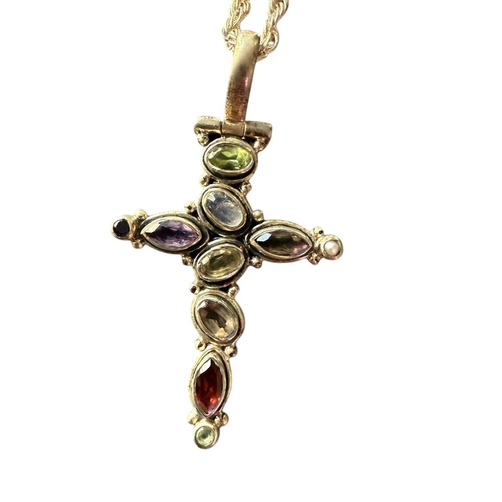 925 Sterling Silver Cross Gemstone Necklace